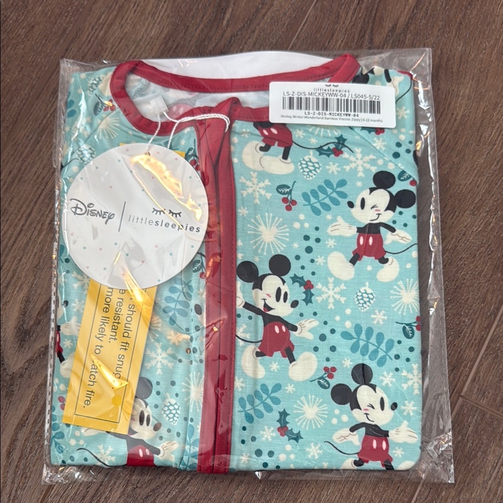 NWT Little Sleepies Mickey Winter Wonderland Zippies - Red and Blue 6-12 months